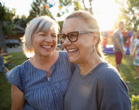 two women laughing